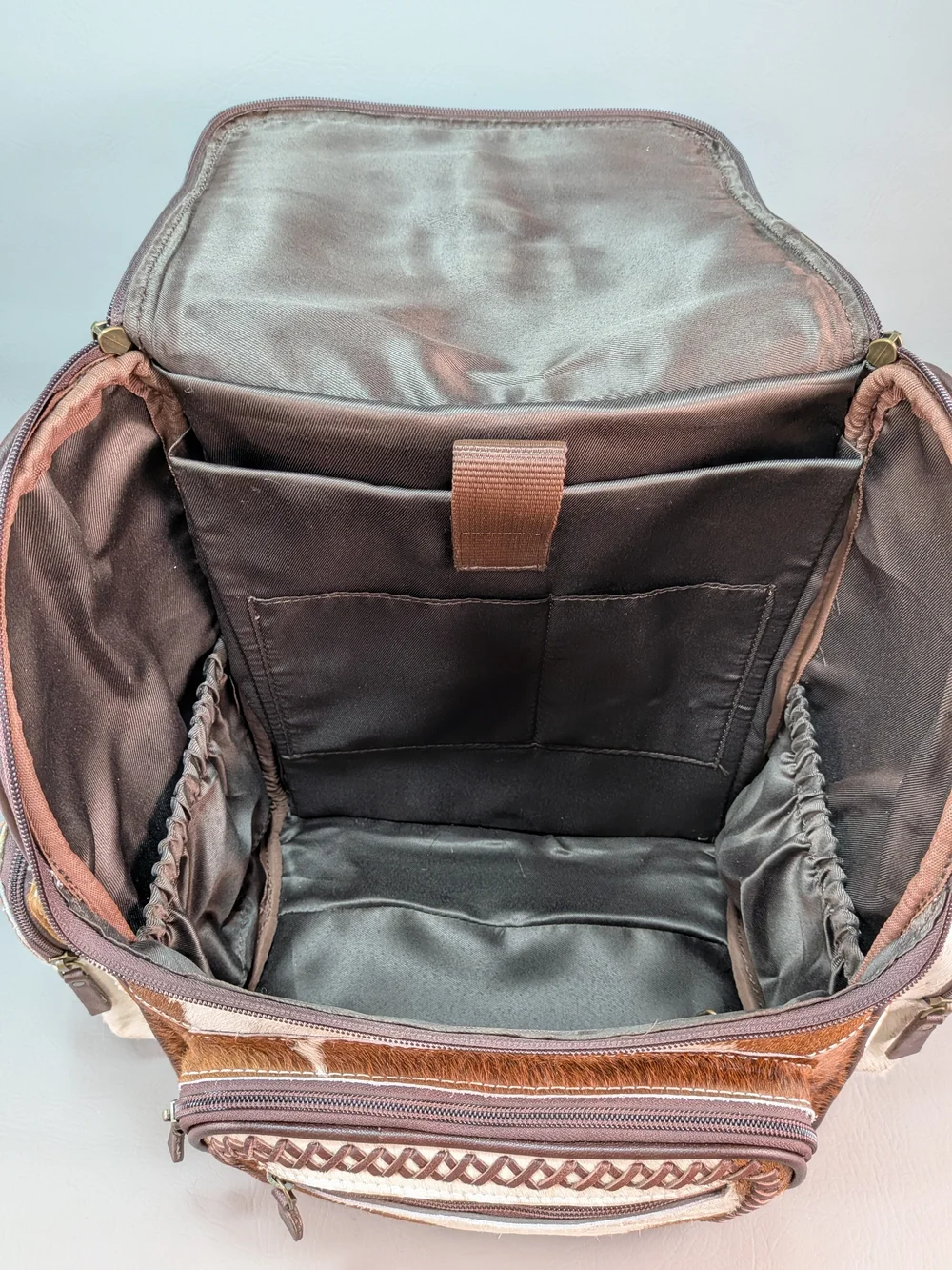 NWOT Western Leather Backpack Hair-On Hide Laptop Travel Diaper Turquoise Concho